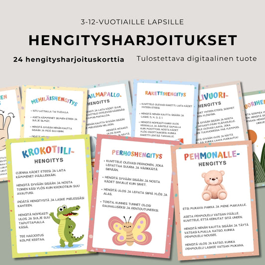 "Hengitysharjoitukset" 24 hengitysharjoituskorttia lapsille