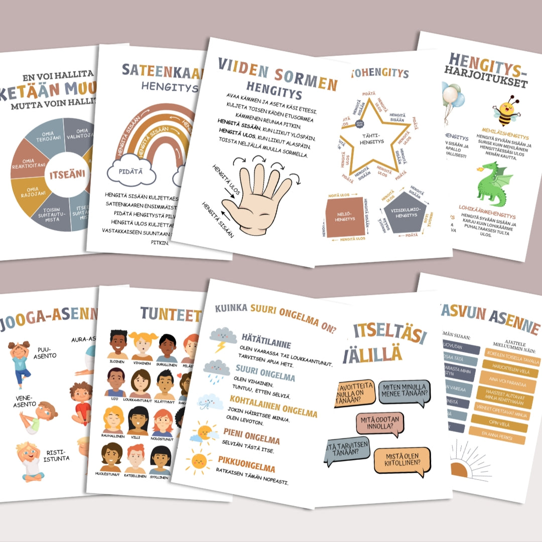 "Rauhoittumisnurkka" 30 julistetta lapsen tunnetaitojen kehittämiseen