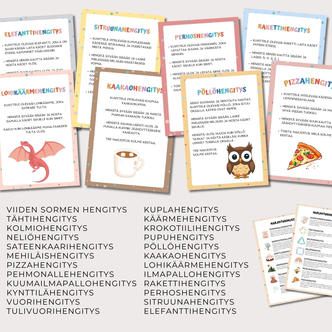"Hengitysharjoitukset" 24 hengitysharjoituskorttia lapsille