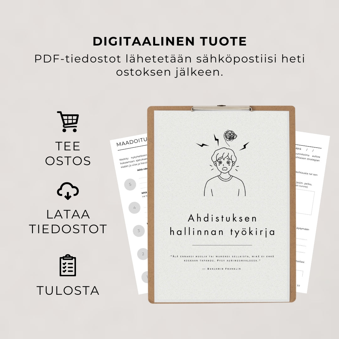 ”Ahdistuksen hallinta” -työkirja – 28 sivua