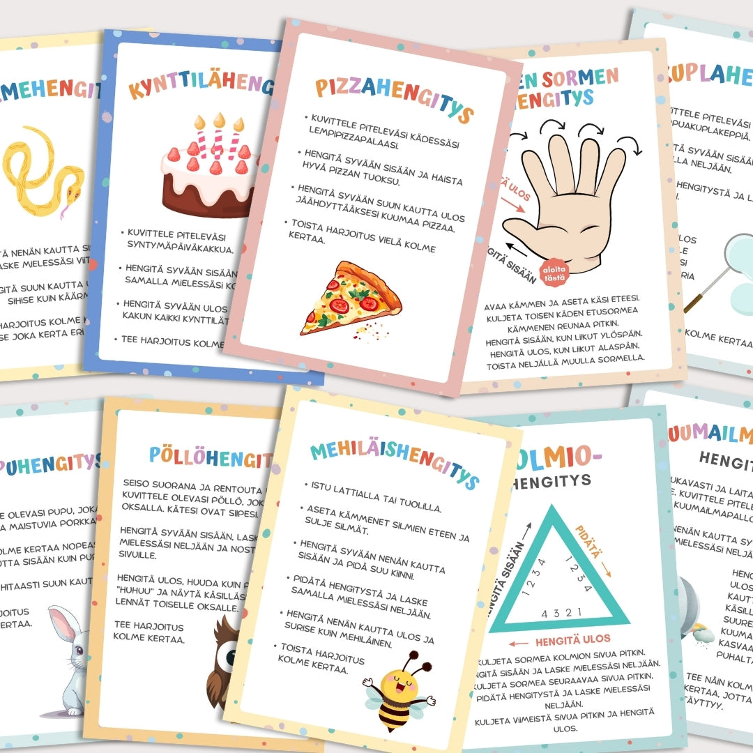 "Hengitysharjoitukset" 24 hengitysharjoituskorttia lapsille