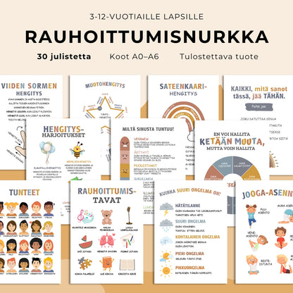 "Rauhoittumisnurkka" 30 julistetta lapsen tunnetaitojen kehittämiseen