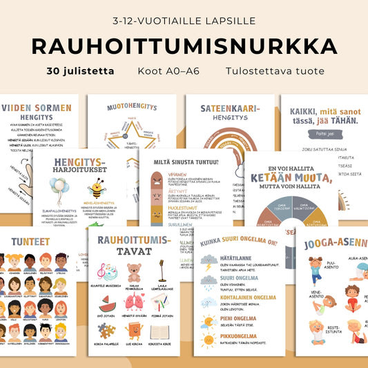 "Rauhoittumisnurkka" 30 julistetta lapsen tunnetaitojen kehittämiseen